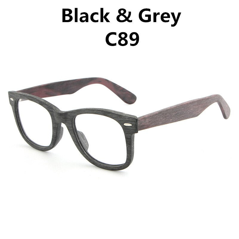 Hdcrafter Unisex Full Rim Square Round Wood Frame Eyeglasses Lhb031 Full Rim Hdcrafter Eyeglasses Black GreyC89  