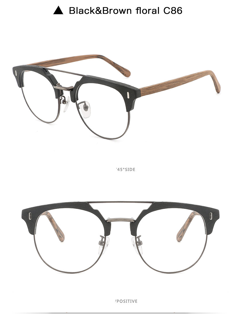 Hdcrafter Unisex Full Rim Round Wood Metal Frame Eyeglasses Bc01 Full Rim Hdcrafter Eyeglasses