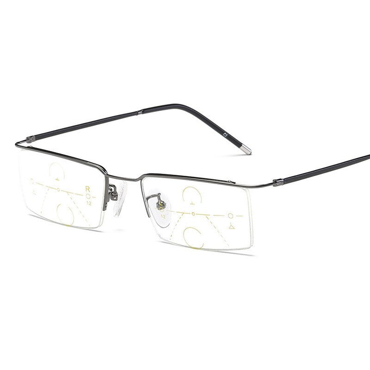 Brightzone Men's Reading Glasses Semi Rim Alloy Progressive Reading Glasses Brightzone