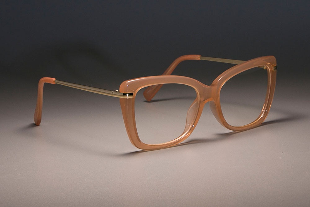 CCspace Women's Full Rim Rectangle Cat Eye Resin Frame Eyeglasses 45548 Full Rim CCspace C2 khaki clear