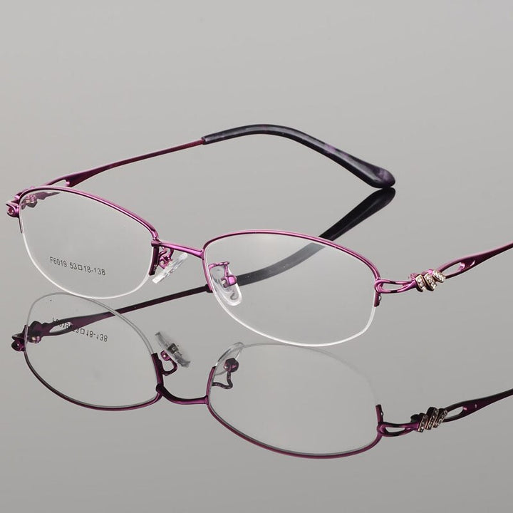 Women's Semi Rim Alloy Frame Eyeglasses F6019 Semi Rim Bclear Purple