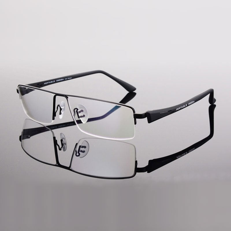 Hotochki Men's Semi Rim Rectangular Alloy Frame Eyeglasses P8157 Semi Rim Hotochki