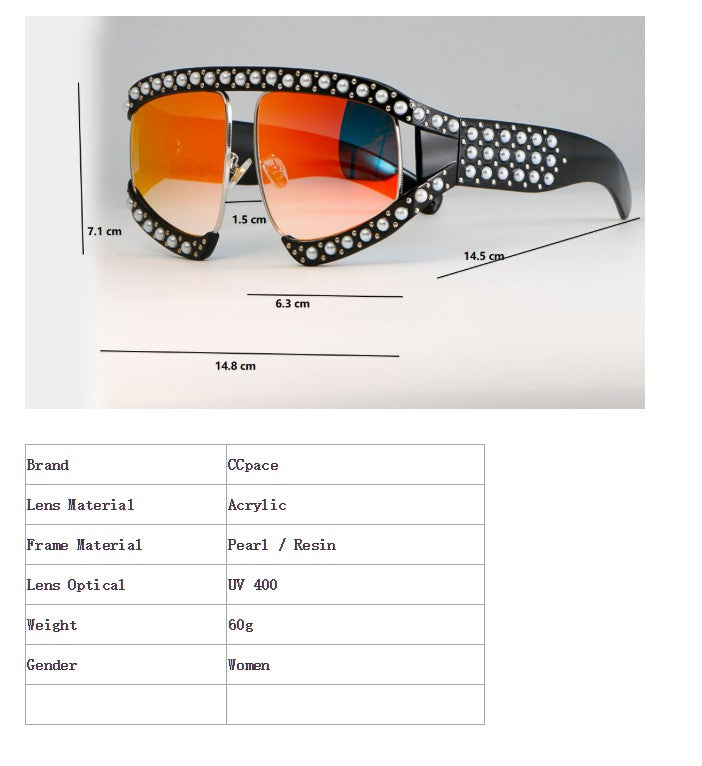 CCspace Women's Full Rim Resin Goggle Frame Pearl Oversized Sunglasses 45448 Sunglasses CCspace Sunglasses