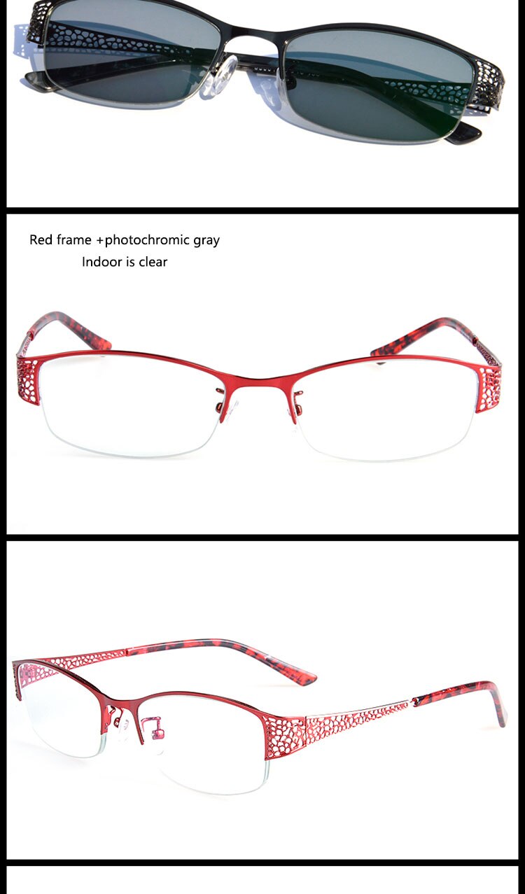 Bclear Women's Alloy Semi Rim Eyeglasses Photochromic P99001 Semi Rim Bclear