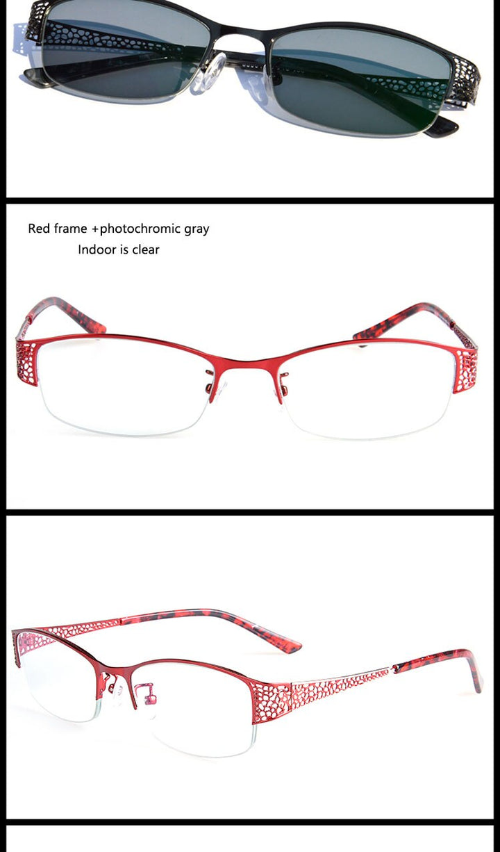Bclear Women's Alloy Semi Rim Eyeglasses Photochromic P99001 Semi Rim Bclear