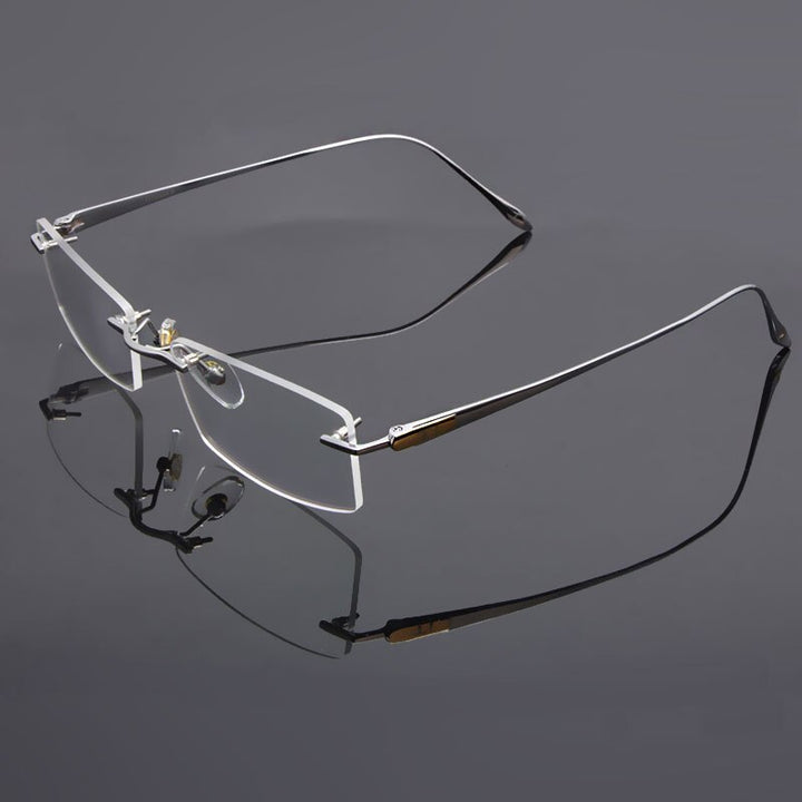 Reven Jate Unisex Rimless Square Titanium Eyeglasses 8047 Rimless Reven Jate Silver