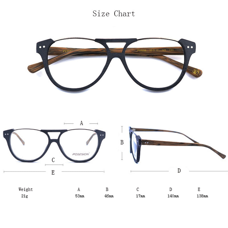 Hdcrafter Unisex Full Rim Round Double Bridge Metal Wood Frame Eyeglasses Ps5056 Full Rim Hdcrafter Eyeglasses