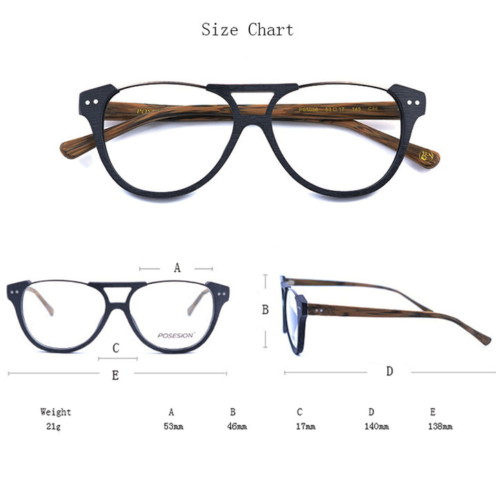 Hdcrafter Unisex Full Rim Round Double Bridge Metal Wood Frame Eyeglasses Ps5056 Full Rim Hdcrafter Eyeglasses