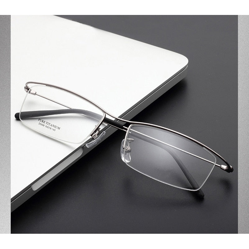 Hotony Men's Semi Rim Browline Titanium Frame Eyeglasses 6688 Semi Rim Hotony