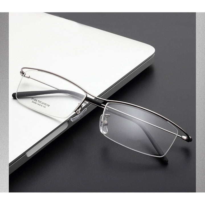 Hotony Men's Semi Rim Browline Titanium Frame Eyeglasses 6688 Semi Rim Hotony