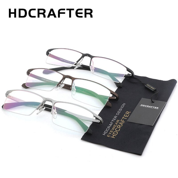 Hdcrafter Men's Semi Rim Rectangle Alloy Frame Eyeglasses Lp6236 Semi Rim Hdcrafter Eyeglasses