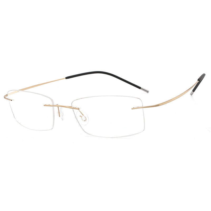 Hdcrafter Rimless Rectangle Titanium Frame Eyeglasses Unisex Rimless Hdcrafter Eyeglasses gold