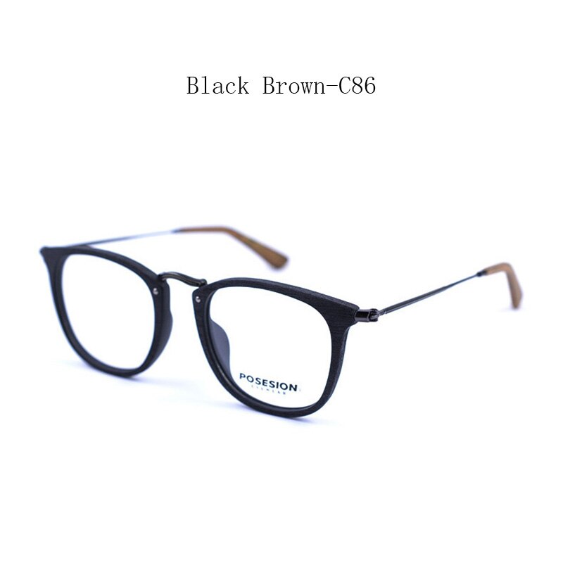 Hdcrafter Unisex Full Rim Round Metal Acetate Frame Eyeglasses Ps9121 Full Rim Hdcrafter Eyeglasses Black Brown  