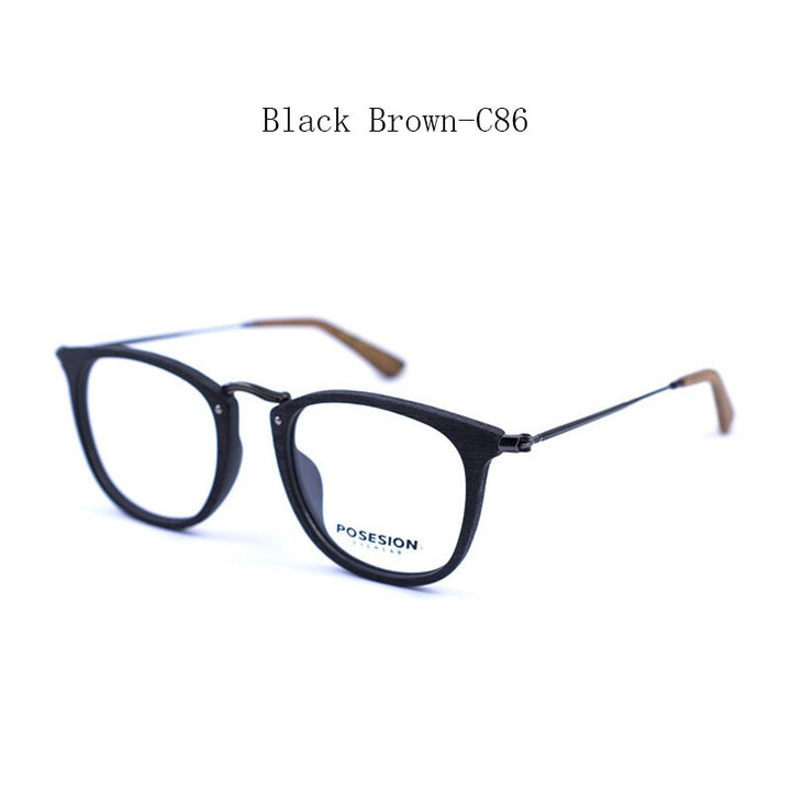 Hdcrafter Unisex Full Rim Round Metal Acetate Frame Eyeglasses Ps9121 Full Rim Hdcrafter Eyeglasses Black Brown