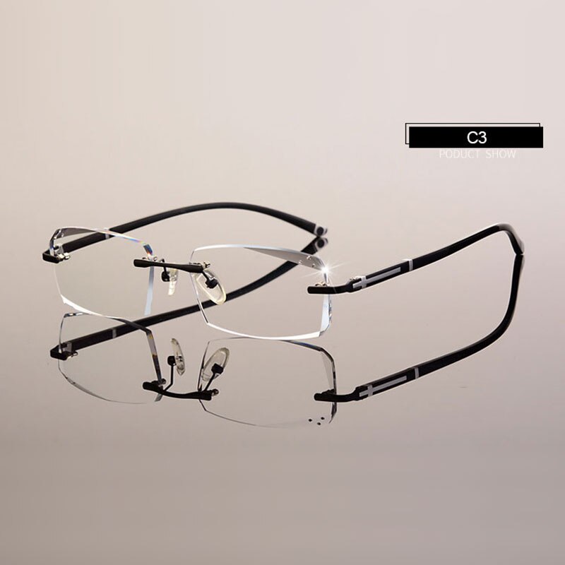 Hotochki Men's Diamond Cut Rimless TR-90 Frame Eyeglasses A001 Customizable Shape Lenses Rimless Hotochki