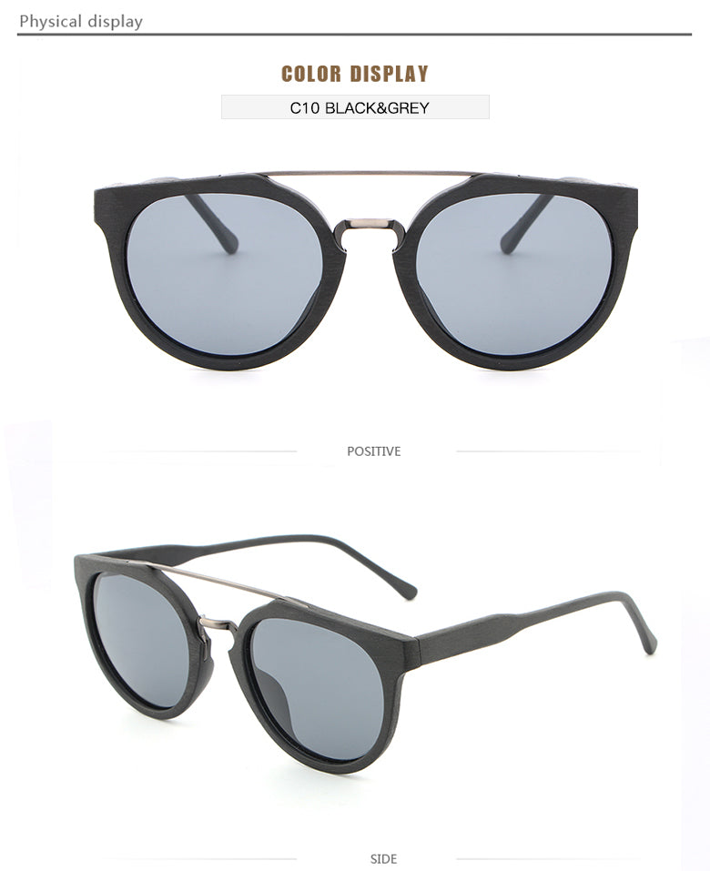 Hdcrafter Unisex Full Rim Round Wood Metal Frame Polarized Sunglasses Lhb023 Sunglasses HdCrafter Sunglasses