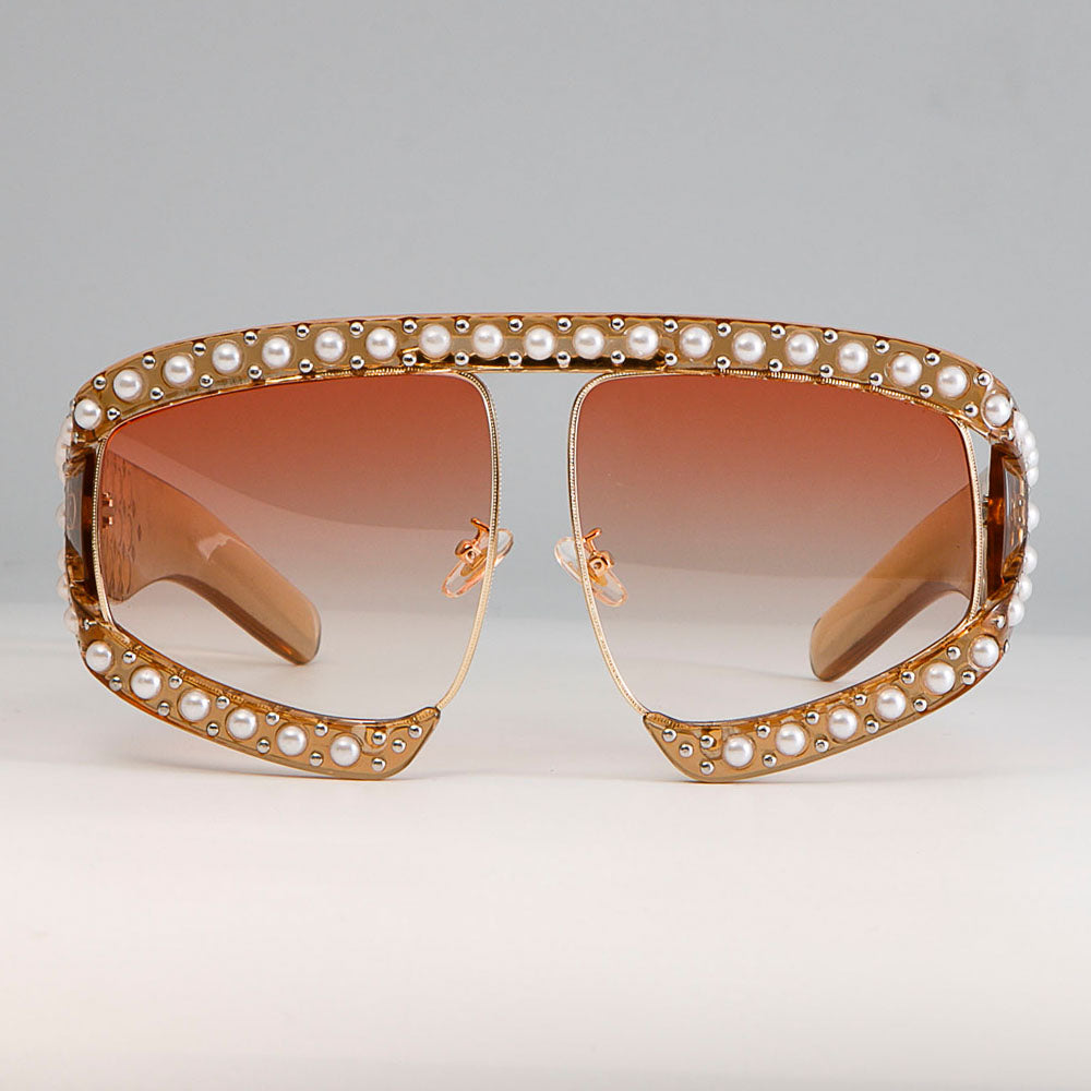 CCspace Women's Full Rim Resin Goggle Frame Pearl Oversized Sunglasses 45448 Sunglasses CCspace Sunglasses
