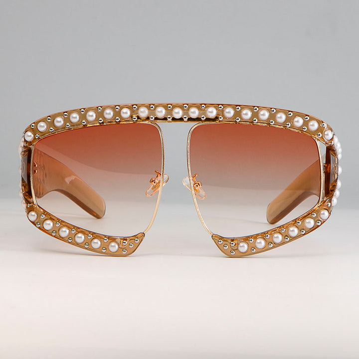 CCspace Women's Full Rim Resin Goggle Frame Pearl Oversized Sunglasses 45448 Sunglasses CCspace Sunglasses