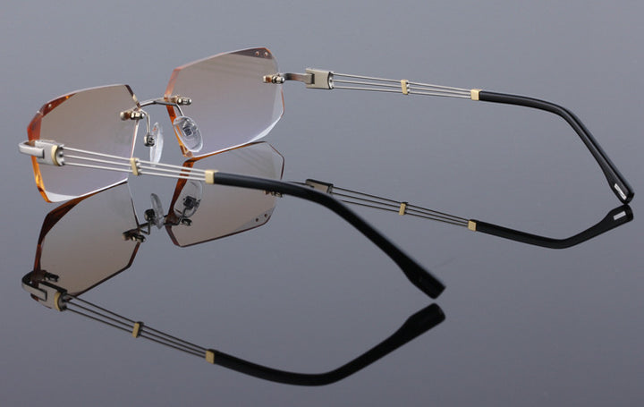 Reven Jate 58128 Pure Titanium Rimless Diamond Cutting Man Glasses Frame Eyeglasses (Silver) Rimless Reven Jate