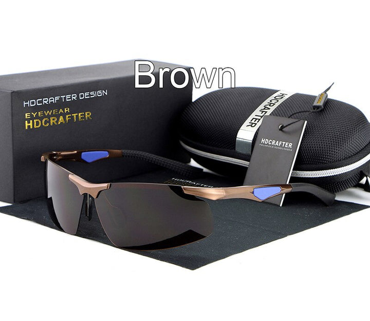 Hdcrafter Men's Rimless Aluminum Magnesium Rectangle Frame Polarized Sunglasses E300 Sunglasses HdCrafter Sunglasses Brown