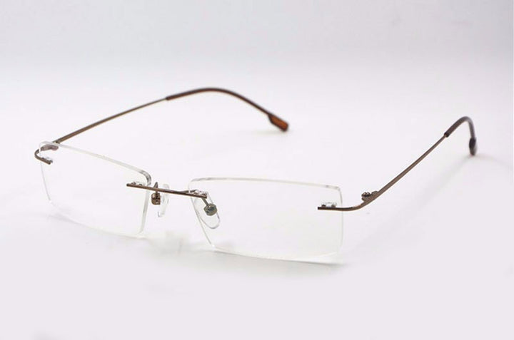 Reven Jate Unisex Rimless Square Titanium Eyeglasses R522 Rimless Reven Jate Coffee