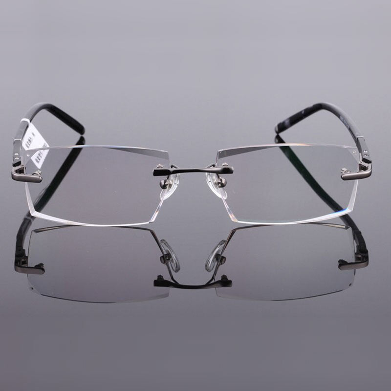 Reven Jate 58003 Pure Titanium Rimless Diamond Cutting Man Glasses Frame Eyeglasses (Gray) Rimless Reven Jate