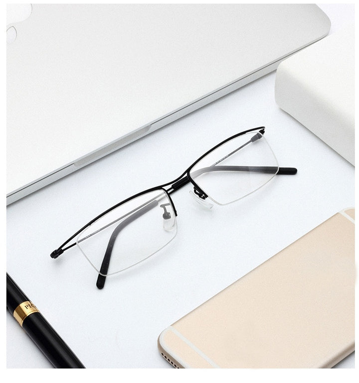 Hotony Men's Semi Rim Browline Titanium Frame Eyeglasses 6688 Semi Rim Hotony