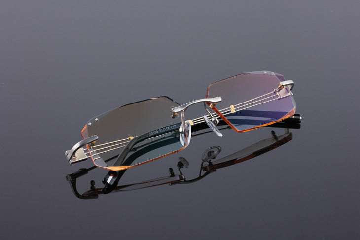 Reven Jate 58128 Pure Titanium Rimless Diamond Cutting Man Glasses Frame Eyeglasses (Silver) Rimless Reven Jate