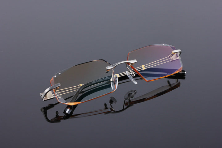 Reven Jate 58128 Pure Titanium Rimless Diamond Cutting Man Glasses Frame Eyeglasses (Silver) Rimless Reven Jate