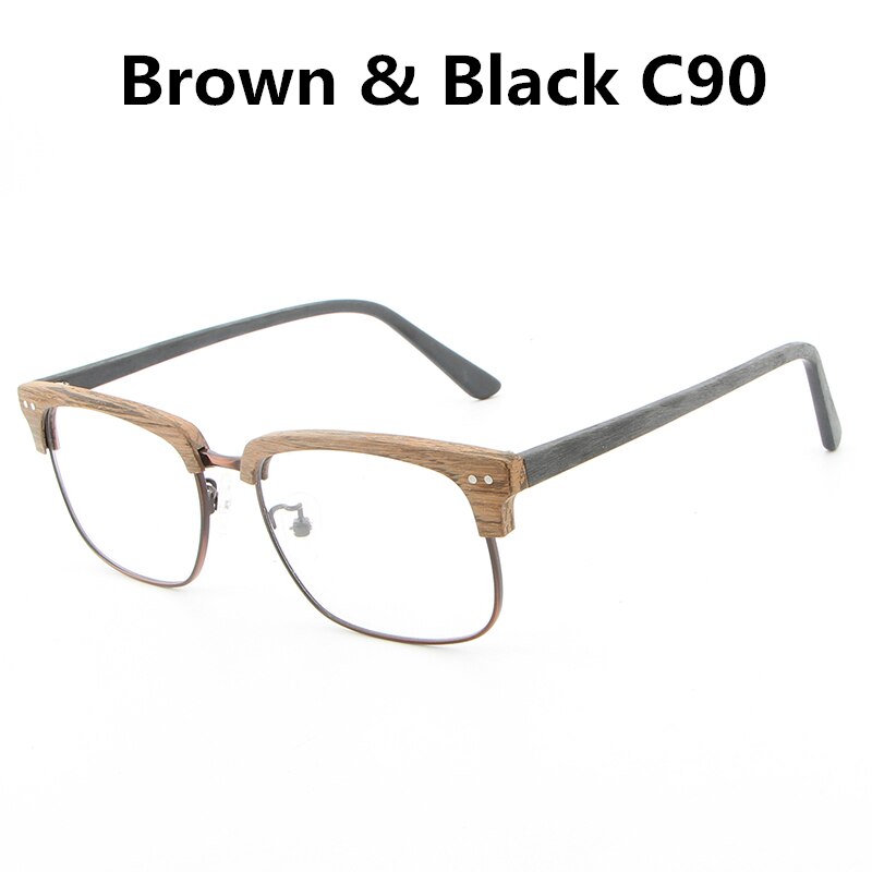 Hdcrafter Unisex Full Rim Square Wood Metal Frame Eyeglasses Lhb026 Full Rim Hdcrafter Eyeglasses brown black C90  