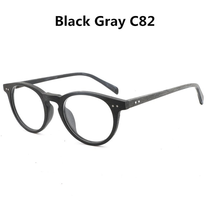 Hdcrafter Unisex Full Rim Round Wood Frame Eyeglasses Lhb030 Full Rim Hdcrafter Eyeglasses Black Gray C82