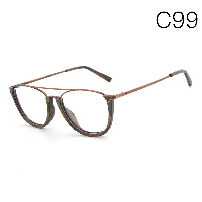 Hdcrafter Unisex Full Rim Round Double Bridge Wood Metal Frame Eyeglasses Hb032 Full Rim Hdcrafter Eyeglasses C99