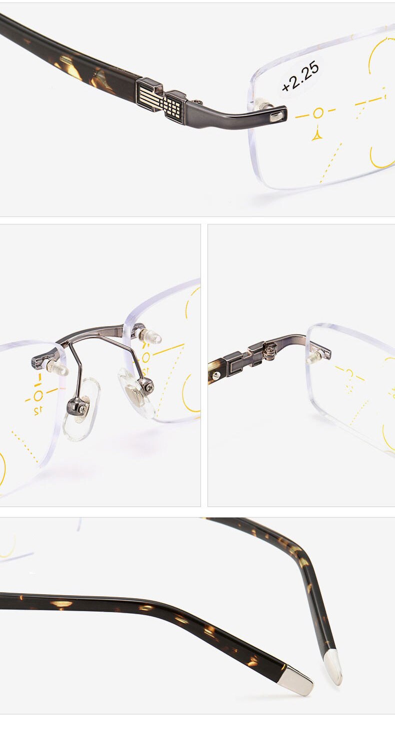 Hotochki Men's Rimless Titanium Alloy Frame Progressive Reading Glasses Anti Blue Light 656 Reading Glasses Hotochki