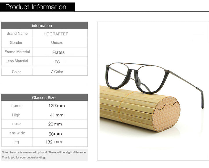 Hdcrafter Unisex Full Rim Round Double Bridge Wood Metal Frame Eyeglasses Hb032 Full Rim Hdcrafter Eyeglasses