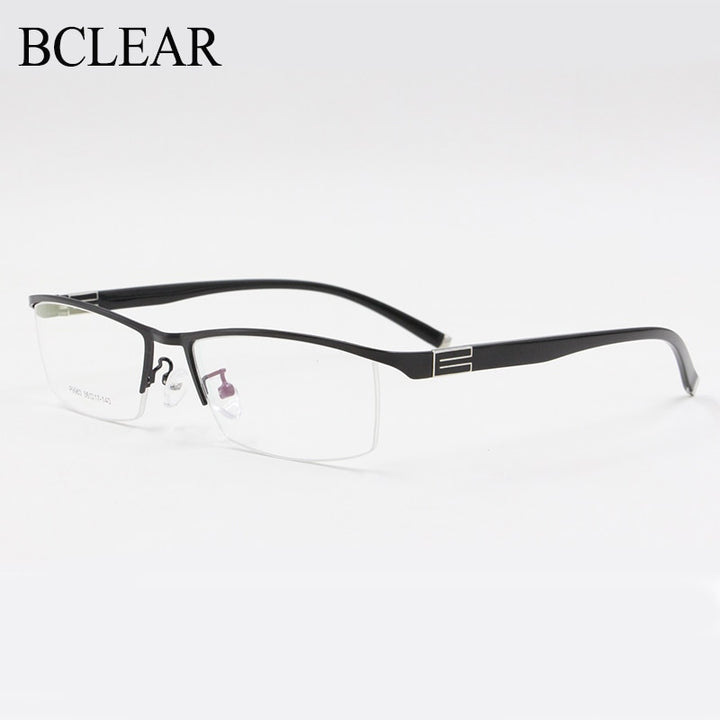 Men's Semi Rim Square Titanium Alloy Eyeglasses P9963 Semi Rim Bclear black