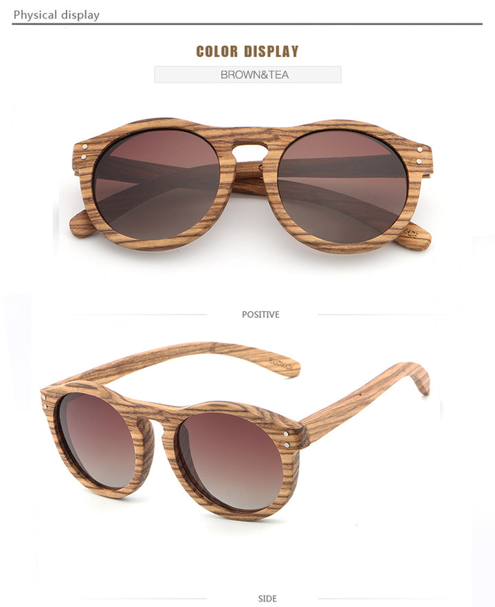 Hdcrafter Unisex Full Rim Round Bamboo Wood Frame Polarized Sunglasses Lw3016 Sunglasses HdCrafter Sunglasses   