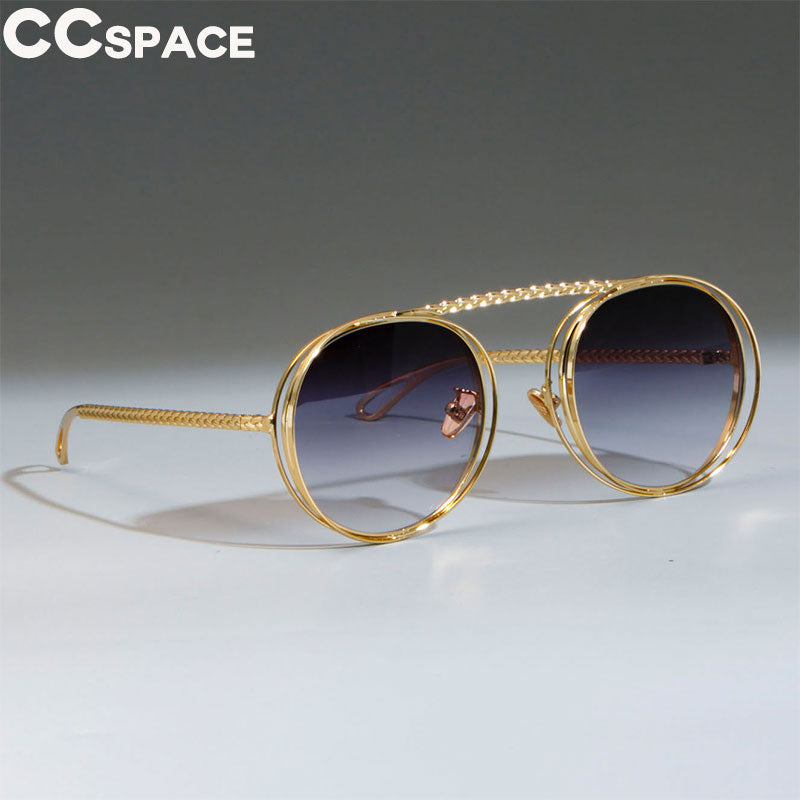 CCspace Women's Full Rim Steampunk Round Alloy Frame Sunglasses 47803 Sunglasses CCspace Sunglasses gold gray white