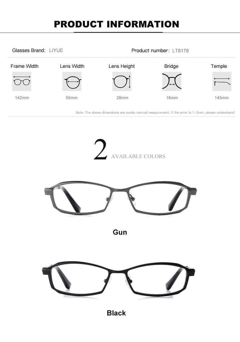 Oveliness Men's Full Rim Rectangle Titanium Eyeglasses P8718 Full Rim Oveliness