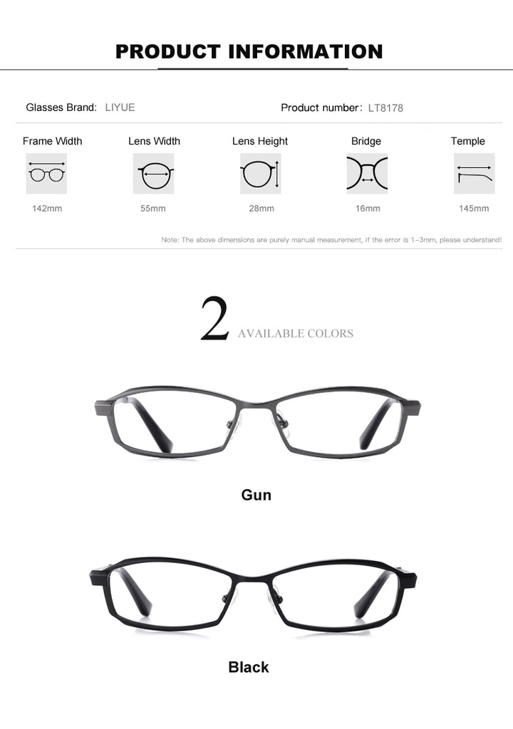 Oveliness Men's Full Rim Rectangle Titanium Eyeglasses P8718 Full Rim Oveliness