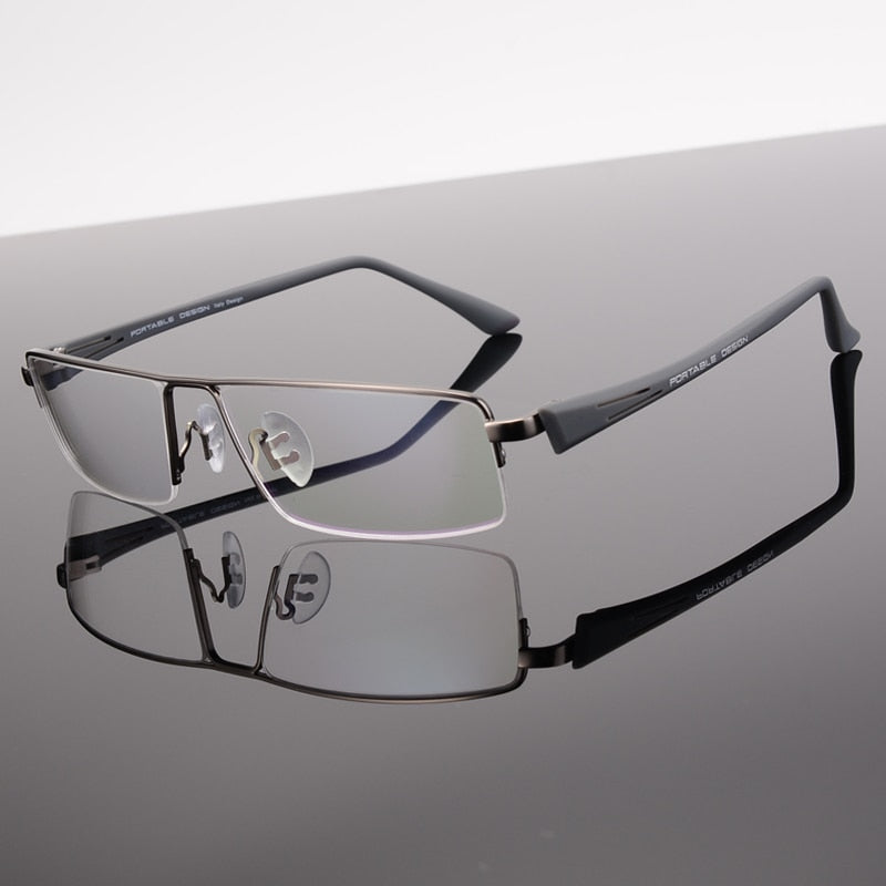Hotochki Men's Semi Rim Rectangular Alloy Frame Eyeglasses P8157 Semi Rim Hotochki