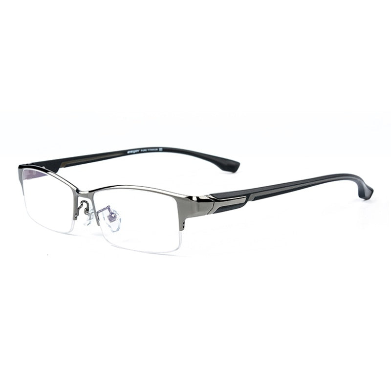 Reven Jate Men's Semi Rim Rectangle Titanium Eyeglasses L266 Semi Rim Reven Jate Gray-Gray