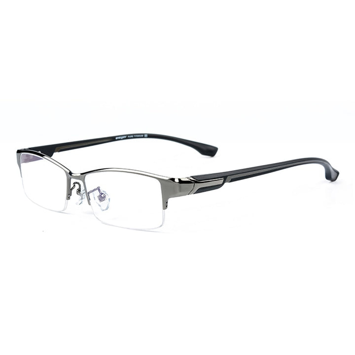 Reven Jate Men's Semi Rim Rectangle Titanium Eyeglasses L266 Semi Rim Reven Jate Gray-Gray
