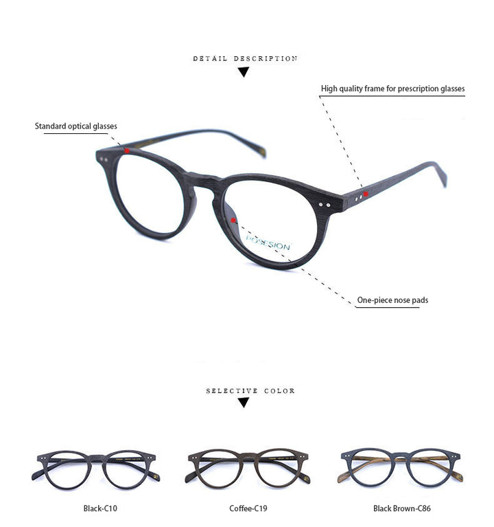 Hdcrafter Unisex Full Rim Round Wood Frame Eyeglasses Ps6089 Full Rim Hdcrafter Eyeglasses