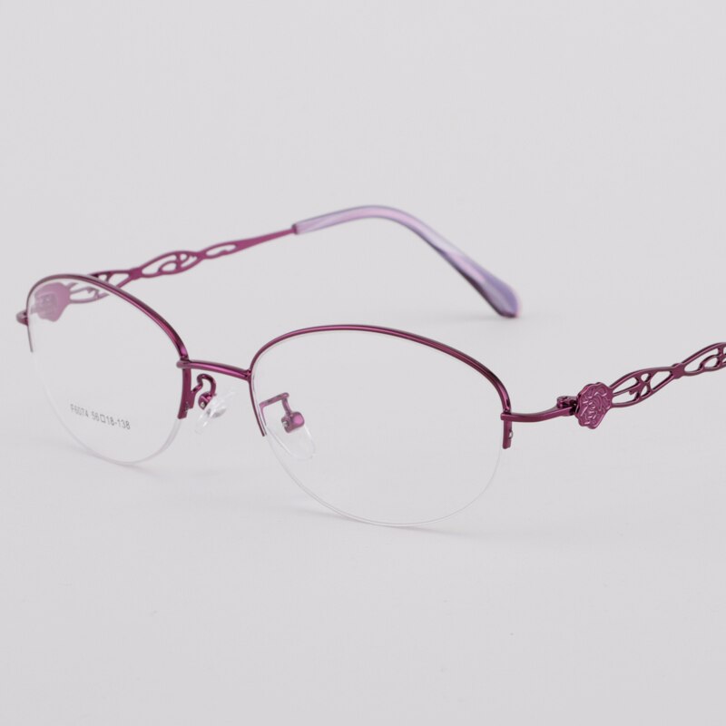Women's Half Rim Alloy Frame Eyeglasses 6074 Semi Rim Bclear Purple