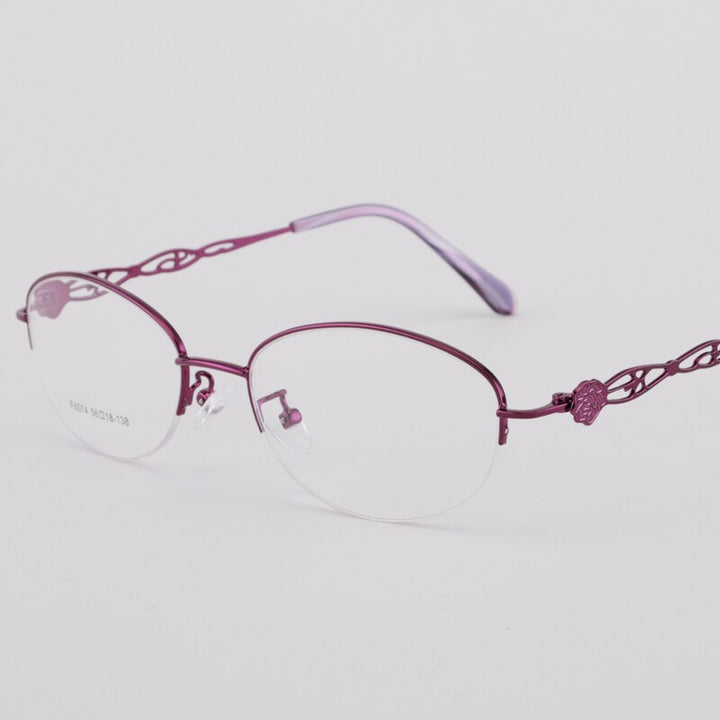 Women's Half Rim Alloy Frame Eyeglasses 6074 Semi Rim Bclear Purple