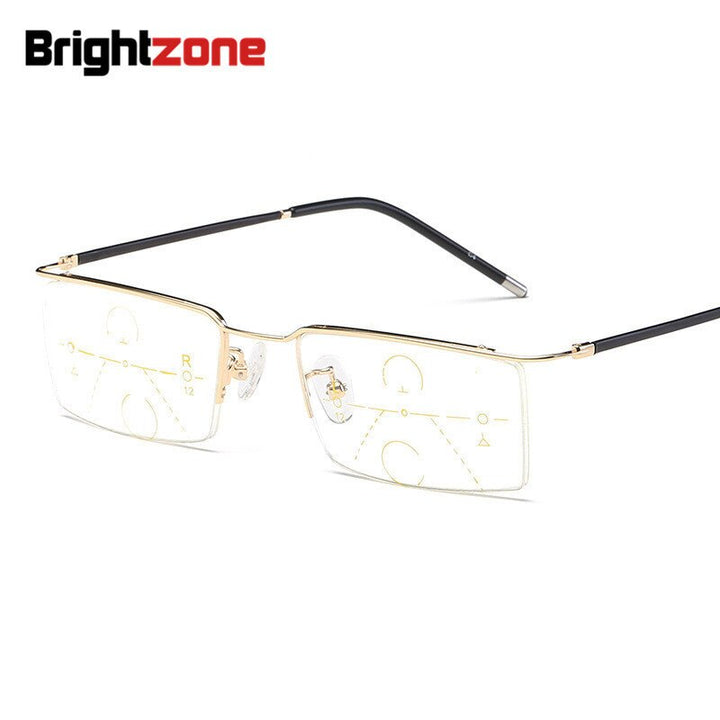 Brightzone Men's Reading Glasses Semi Rim Alloy Progressive Reading Glasses Brightzone