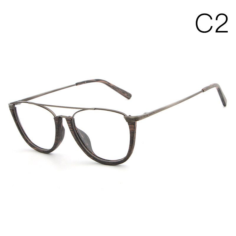 Hdcrafter Unisex Full Rim Round Double Bridge Wood Metal Frame Eyeglasses Hb032 Full Rim Hdcrafter Eyeglasses C2