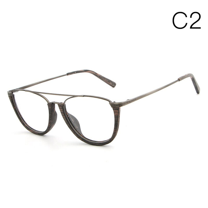 Hdcrafter Unisex Full Rim Round Double Bridge Wood Metal Frame Eyeglasses Hb032 Full Rim Hdcrafter Eyeglasses C2