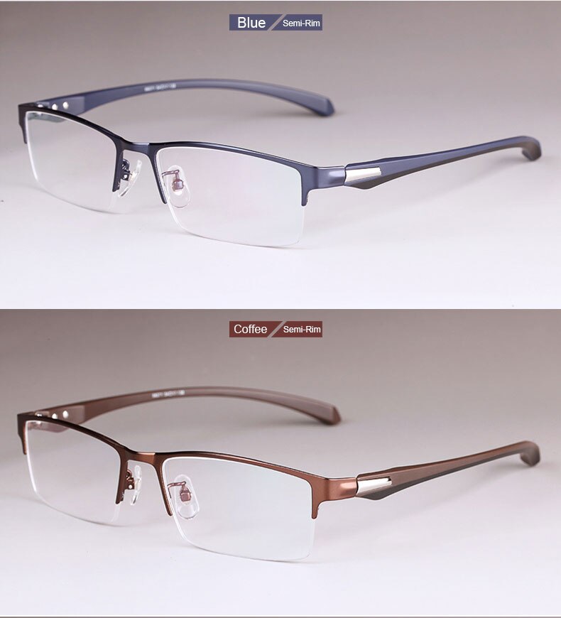 Hotochki Men's Full/Semi Rim Rectangular IP Electroplated Alloy Frame Eyeglasses Semi Rim Hotochki