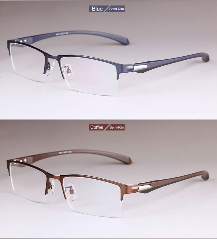 Hotochki Men's Full/Semi Rim Rectangular IP Electroplated Alloy Frame Eyeglasses Semi Rim Hotochki
